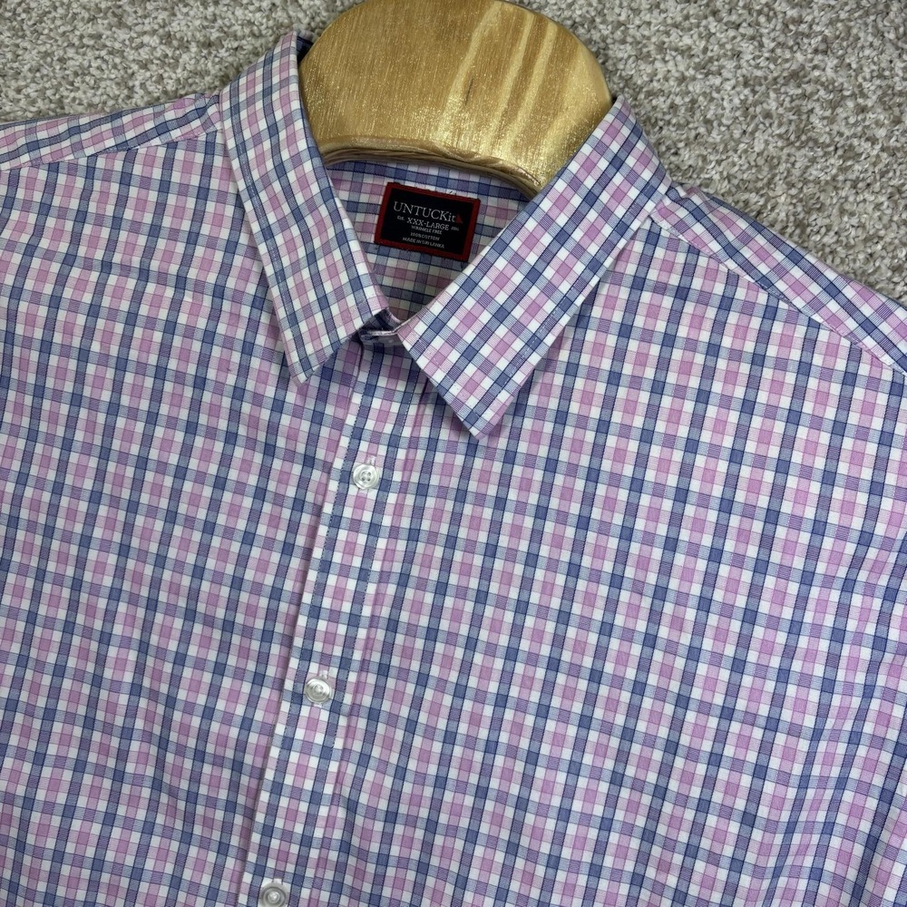 UNTUCKit Shirt Mens 3XL Pink Blue Check Wrinkle Free Button-Up Long Sleeve